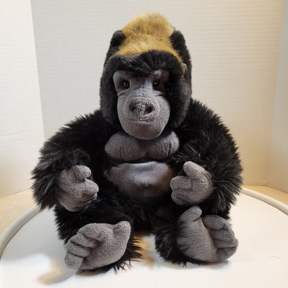 Gorilla Plush Stuffed Animal Toy 16" Black Gray Chest Gold Hair Keel Toys Monkey - Picture 3 of 16
